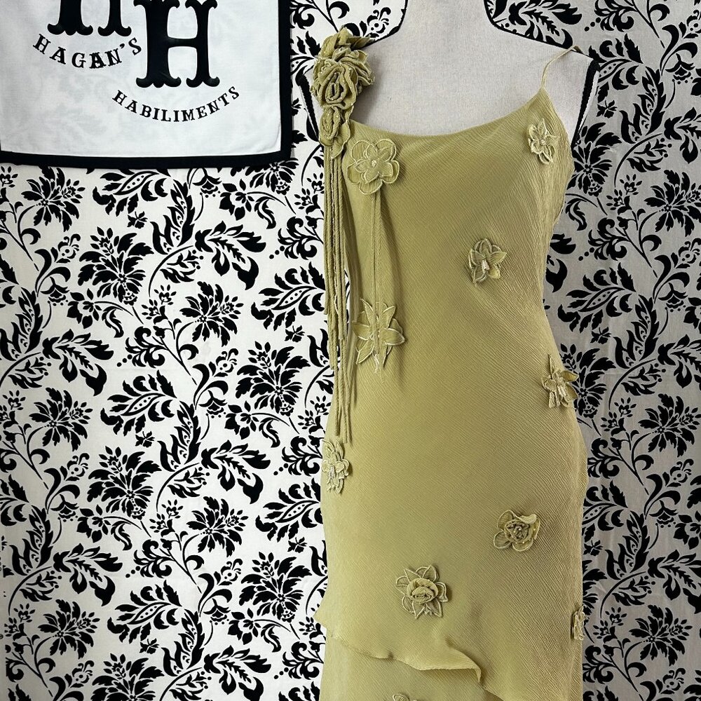 Cache Embellished Lime Green Sleeveless Dress Size 2